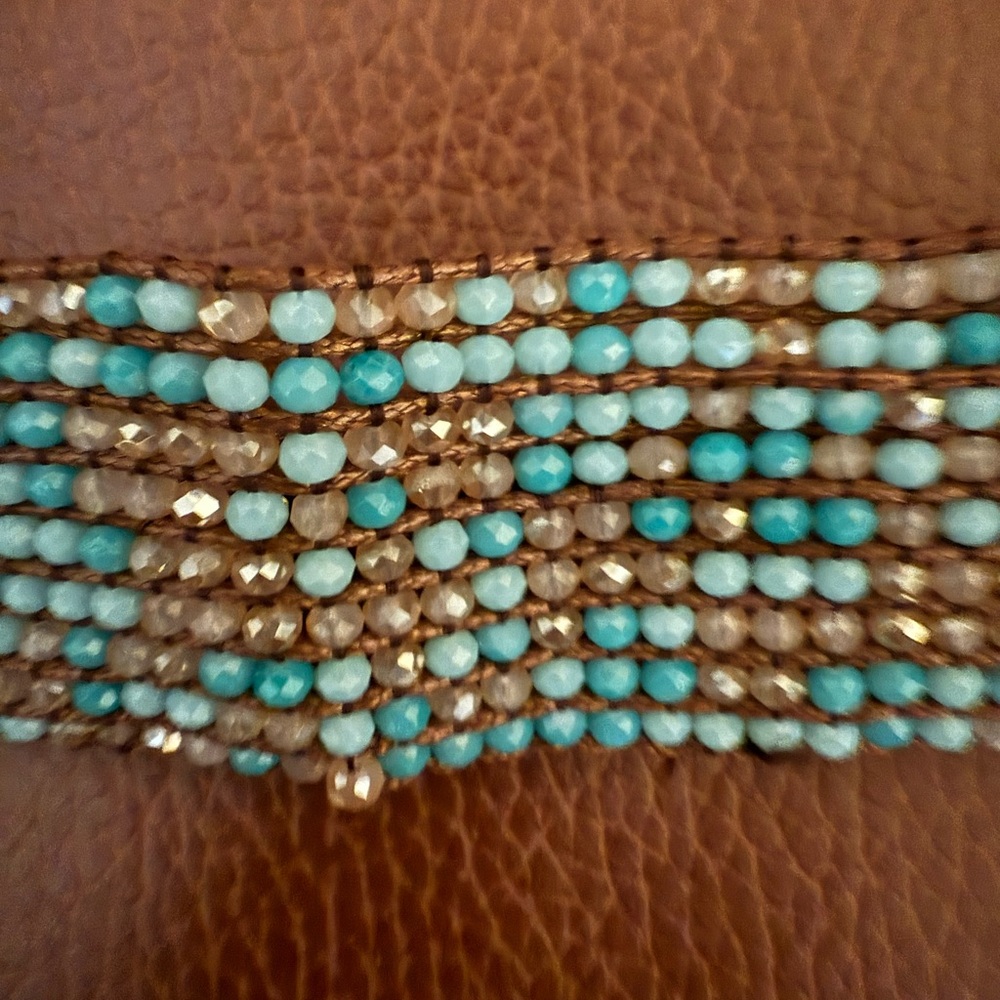 Marlyn Schiff Turquoise and Gold Beaded Bracelet
